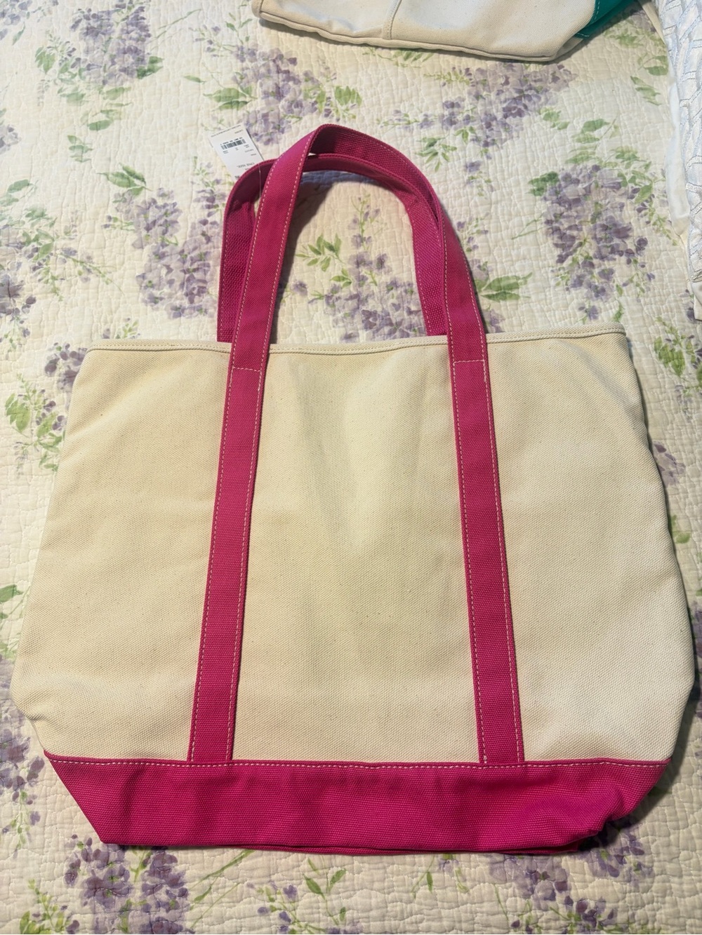 Lands' End Cream Canvas Tote with Hot Pink Trim Straps + A GIFT 🎁 - Picture 2 of 6